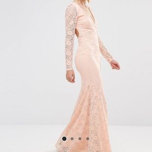 NWT ASOS City Goddess Long Sleeve Open Back Baby Pink Lace Maxi Dress 4